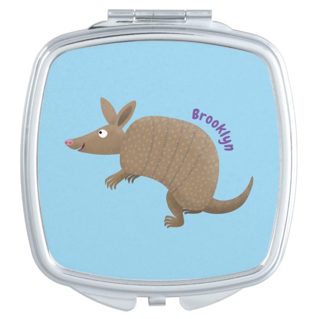 Funny armadillo happy cartoon illustration compact mirror (Front)