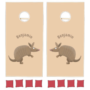 Funny armadillo happy cartoon illustration cornhole set