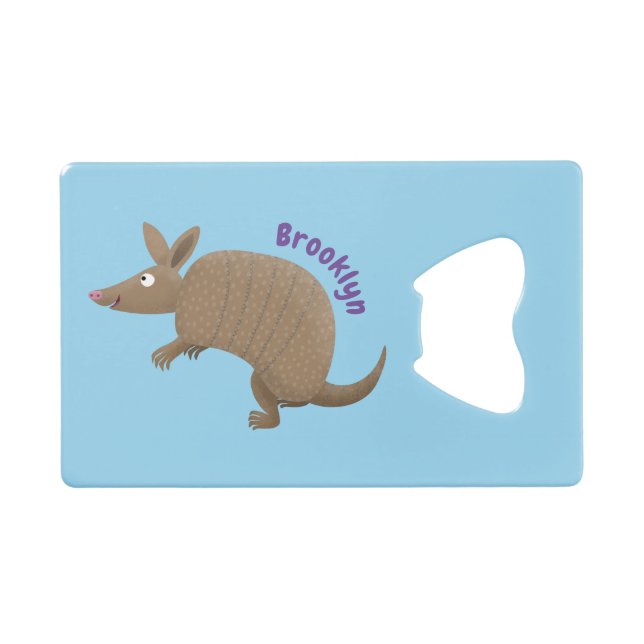 Funny armadillo happy cartoon illustration credit card bottle opener (Front (Horizontal))