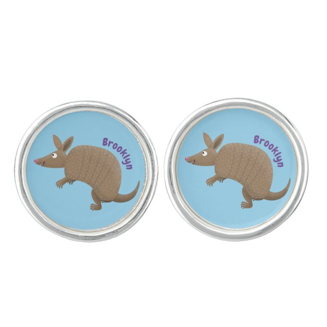 Funny armadillo happy cartoon illustration cufflinks (Front)