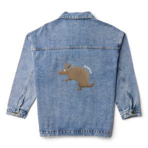 Funny armadillo happy cartoon illustration denim jacket