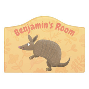 Funny armadillo happy cartoon illustration door sign