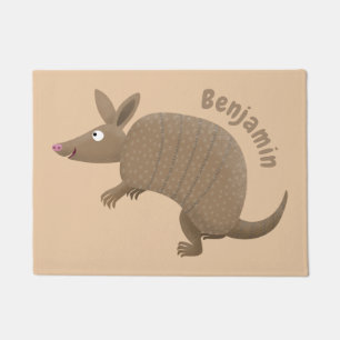 Funny armadillo happy cartoon illustration doormat