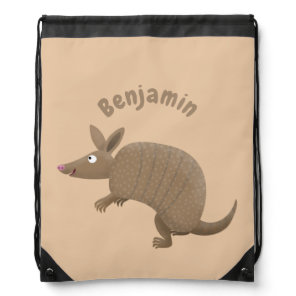 Funny armadillo happy cartoon illustration drawstring bag