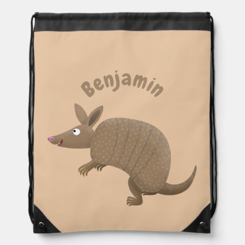 Funny armadillo happy cartoon illustration drawstring bag