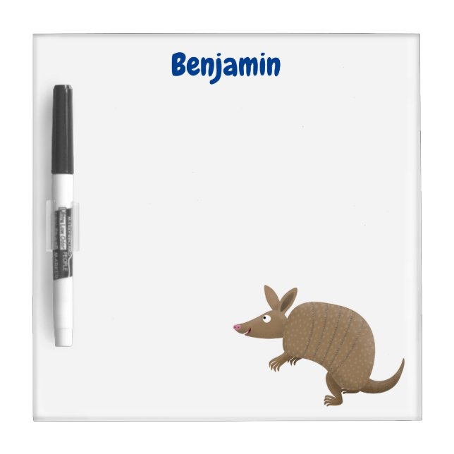 Funny armadillo happy cartoon illustration dry erase board (Front)
