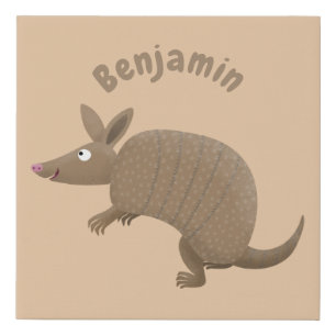 Funny armadillo happy cartoon illustration faux canvas print