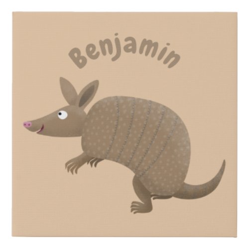 Funny armadillo happy cartoon illustration faux canvas print