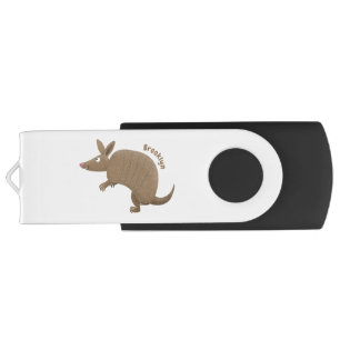Funny armadillo happy cartoon illustration flash drive