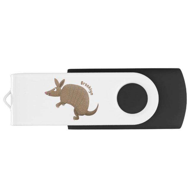 Funny armadillo happy cartoon illustration flash drive (Back)