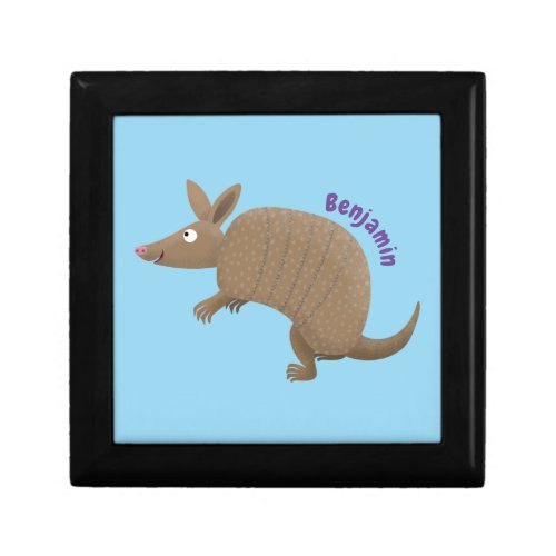 Funny armadillo happy cartoon illustration gift box