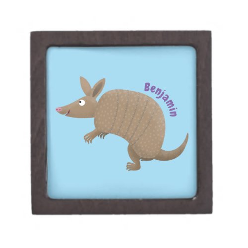 Funny armadillo happy cartoon illustration gift box