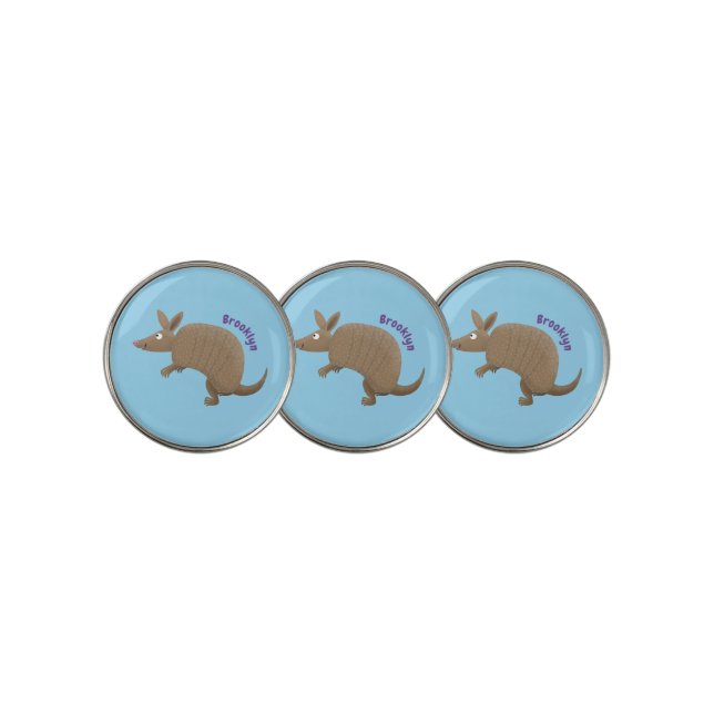 Funny armadillo happy cartoon illustration golf ball marker (3 Up)