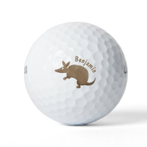 Funny armadillo happy cartoon illustration golf balls