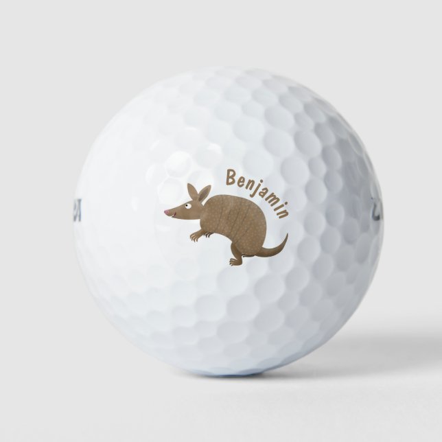 Funny armadillo happy cartoon illustration golf balls (Front)