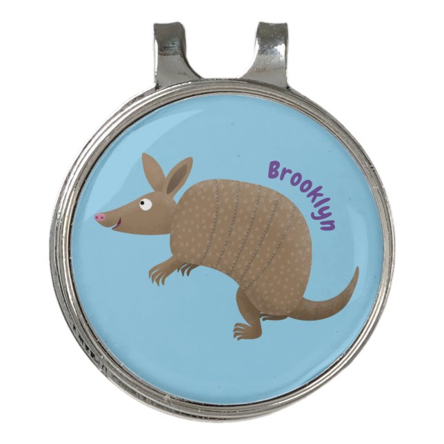 Funny armadillo happy cartoon illustration golf hat clip (Front)