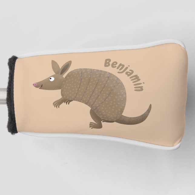 Funny armadillo happy cartoon illustration golf head cover (Front)