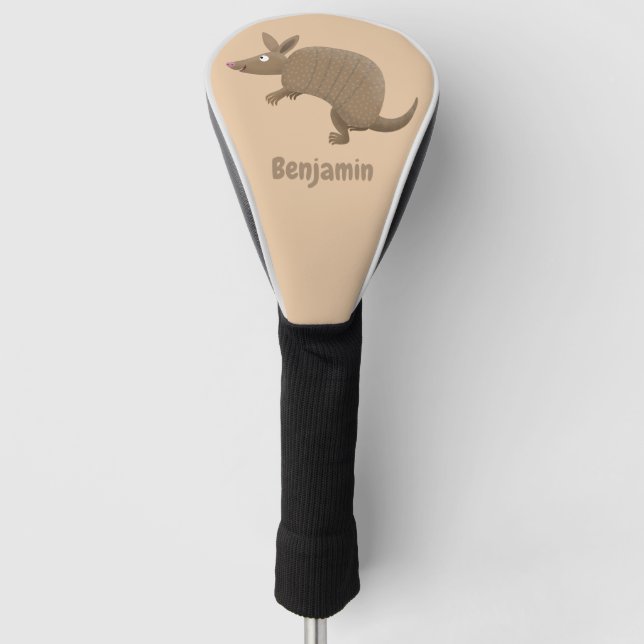 Funny armadillo happy cartoon illustration golf head cover (Front)