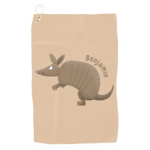 Funny armadillo happy cartoon illustration  golf towel