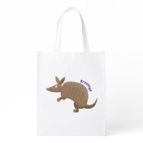 Funny armadillo happy cartoon illustration grocery bag