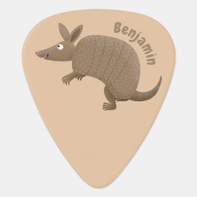 Funny armadillo happy cartoon illustration guitar pick (Front)