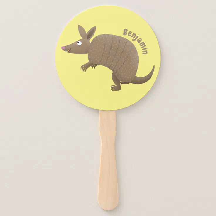 Funny Armadillo Happy Cartoon Illustration Hand Fan Zazzle