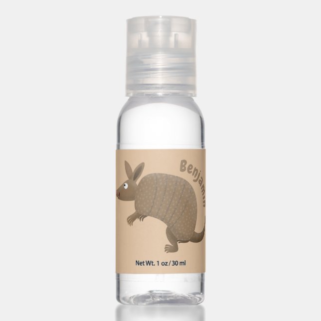 Funny armadillo happy cartoon illustration hand sanitizer (Front)
