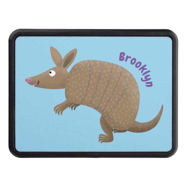Funny armadillo happy cartoon illustration hitch cover (Front)