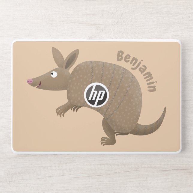 Funny armadillo happy cartoon illustration HP laptop skin (Front)