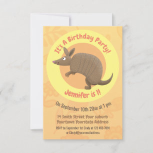 Funny armadillo happy cartoon illustration invitation