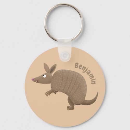 Funny armadillo happy cartoon illustration keychain