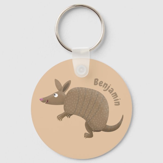 Funny armadillo happy cartoon illustration keychain (Front)