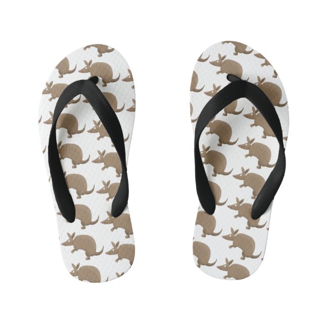 Funny armadillo happy cartoon illustration kid's flip flops (Footbed)