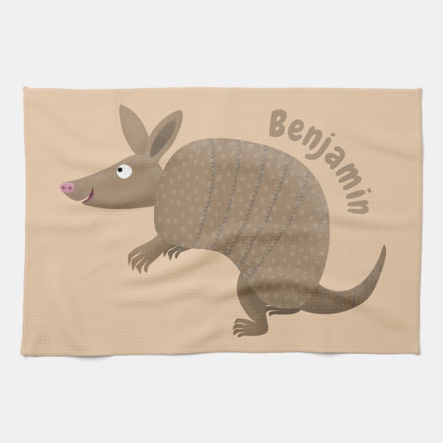 Funny armadillo happy cartoon illustration kitchen towel (Horizontal)