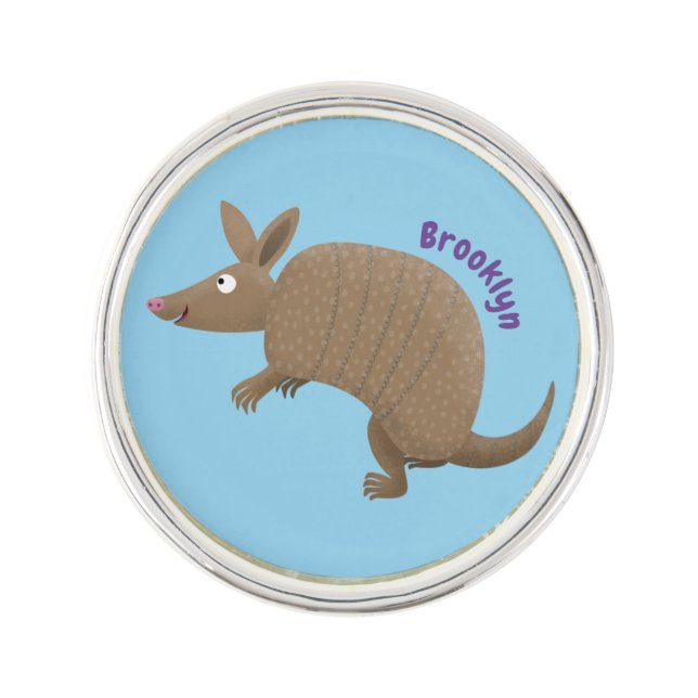 Funny armadillo happy cartoon illustration lapel pin (Front)