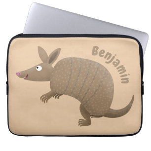 Funny armadillo happy cartoon illustration laptop sleeve