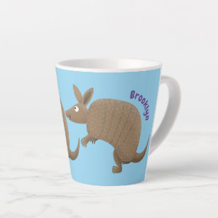 Funny armadillo happy cartoon illustration latte mug