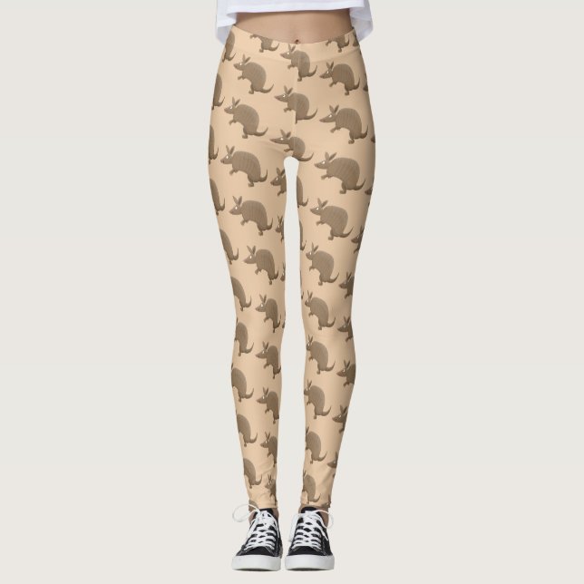 Funny armadillo happy cartoon illustration leggings (Front)