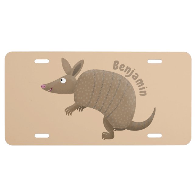 Funny armadillo happy cartoon illustration  license plate (Front)