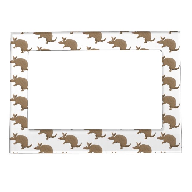 Funny armadillo happy cartoon illustration magnetic frame (Front)