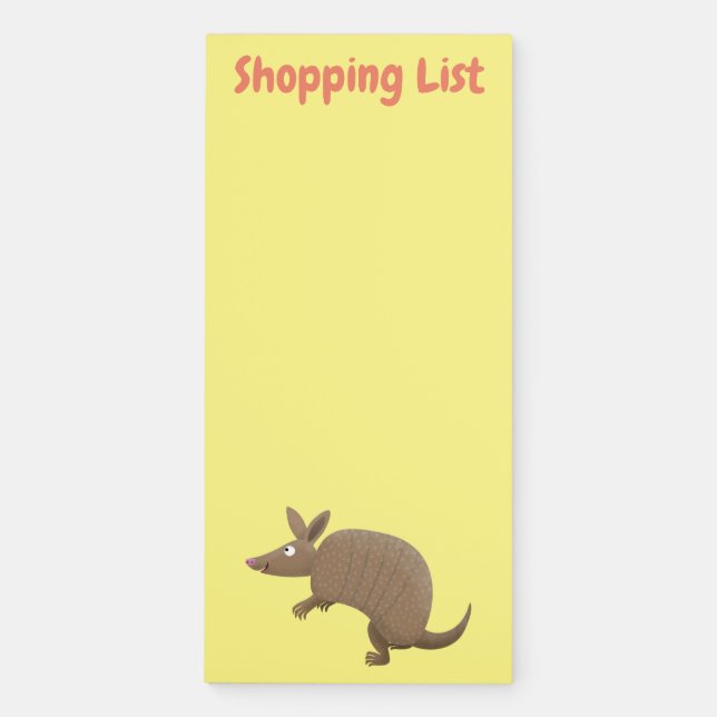 Funny armadillo happy cartoon illustration magnetic notepad (Front)