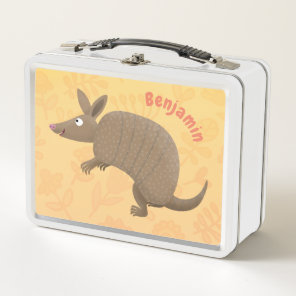 Funny armadillo happy cartoon illustration metal lunch box