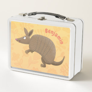 Funny armadillo happy cartoon illustration metal lunch box