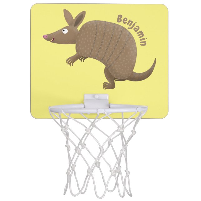 Funny armadillo happy cartoon illustration mini basketball hoop (Front)