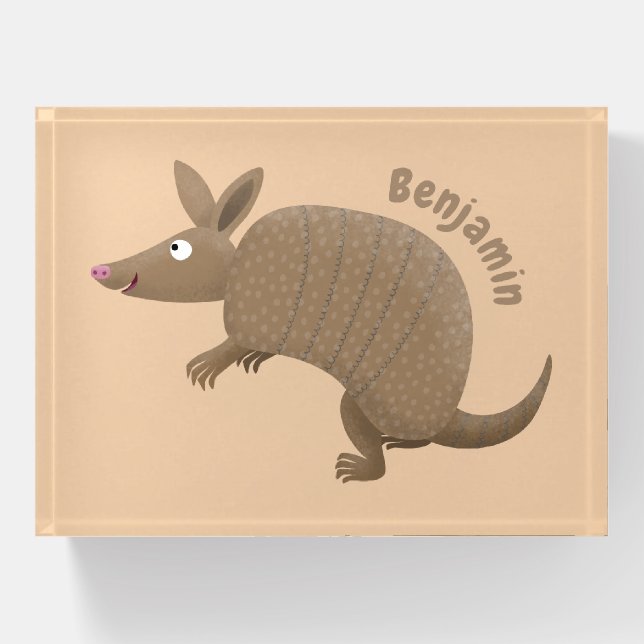 Funny armadillo happy cartoon illustration paperweight (Front)