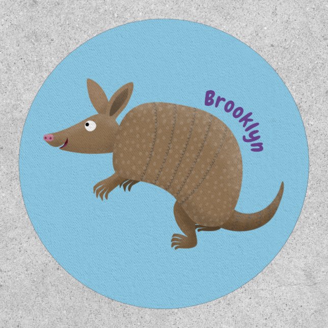 Funny armadillo happy cartoon illustration patch (Front)