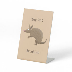 Funny armadillo happy cartoon illustration pedestal sign