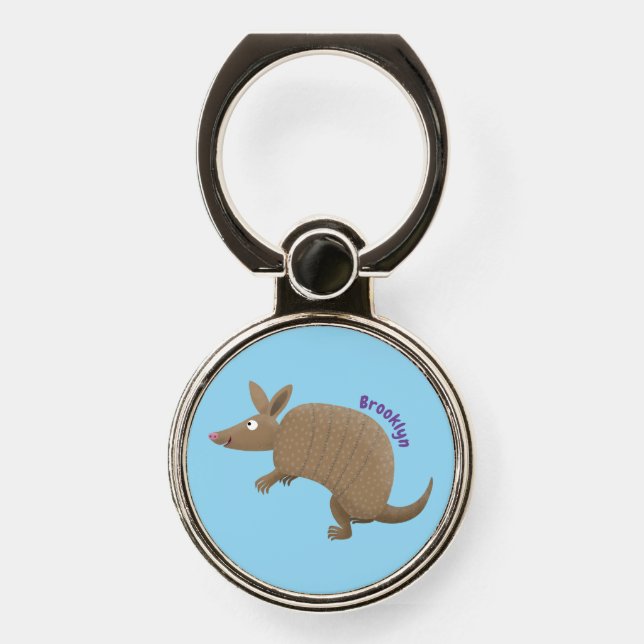 Funny armadillo happy cartoon illustration phone ring stand (Front)