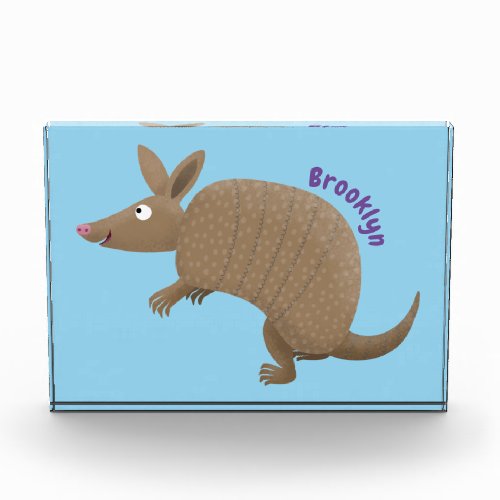 Funny armadillo happy cartoon illustration photo block