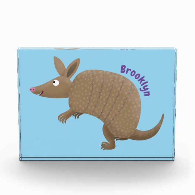 Funny armadillo happy cartoon illustration photo block (Front)